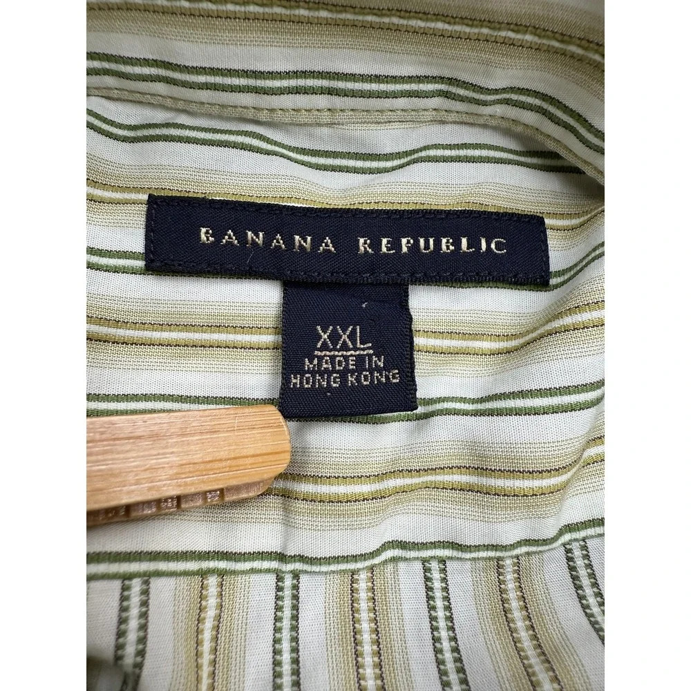 VTG Banana Republic Button Up Long Sleeve Shirt Mens 2XL Green Striped Hong Kong